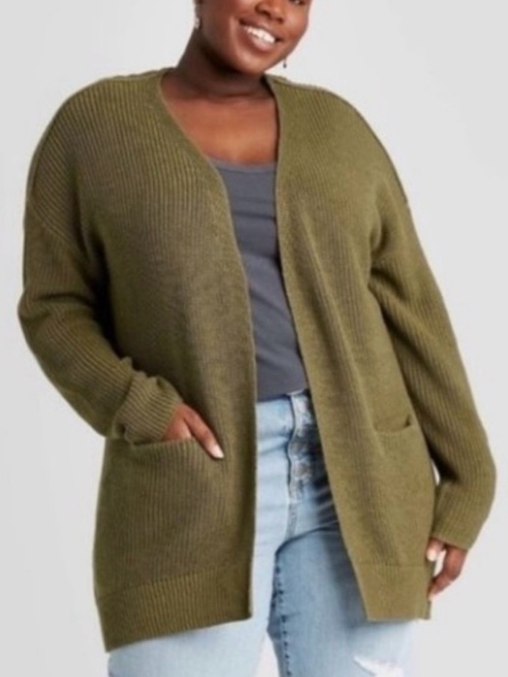 Universal Thread Olive Open-Front Ribbed Cardigan XS
